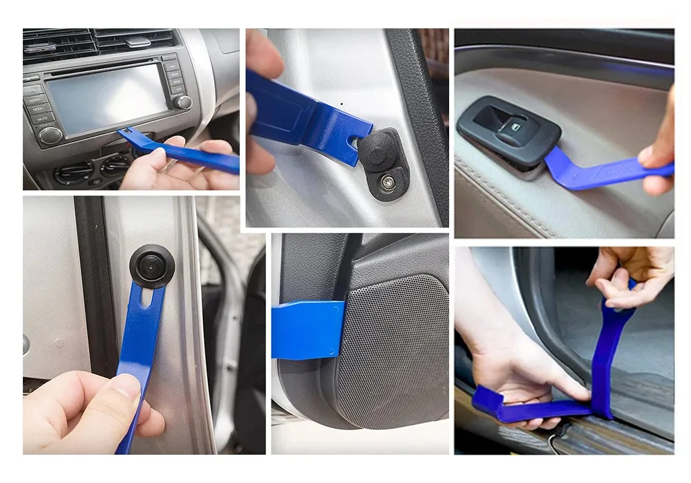 Blue plastic pry tools used on interior panels and clips