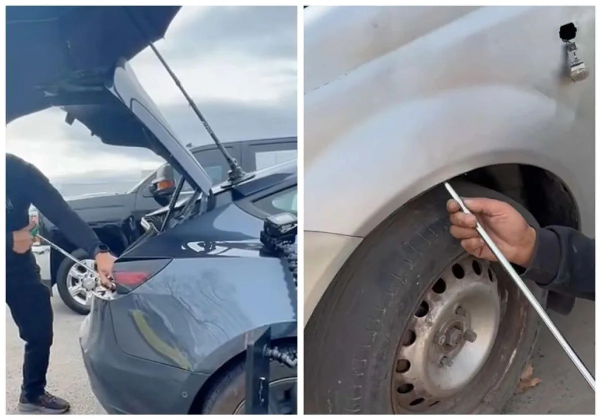 Long rod hook tool used for body panel dent work